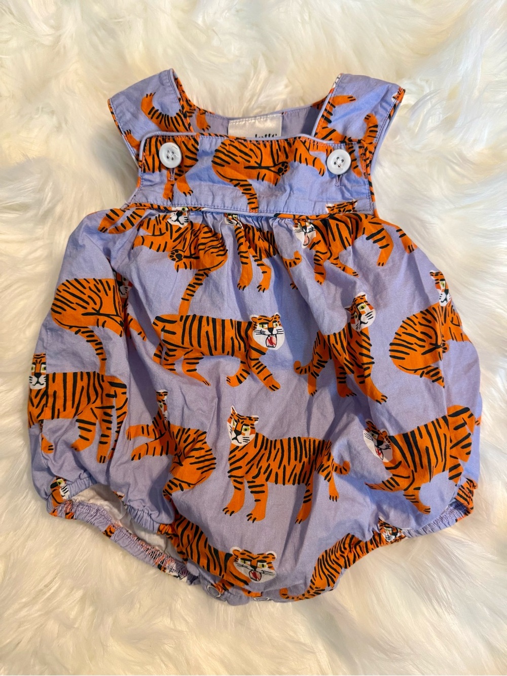 Sav + Lottie 100% Cotton Lilac Baby Tiger Print Romper Size 3-6 months